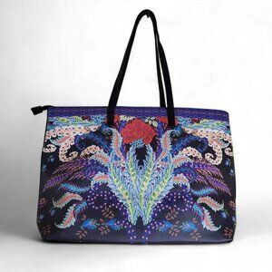 Desigual Feather Shopper Tote Black/Red Floral Pebble-Textured Vegan